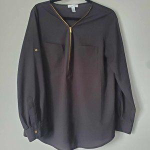 Calvin Klein Black Blouse with Gold Accents
